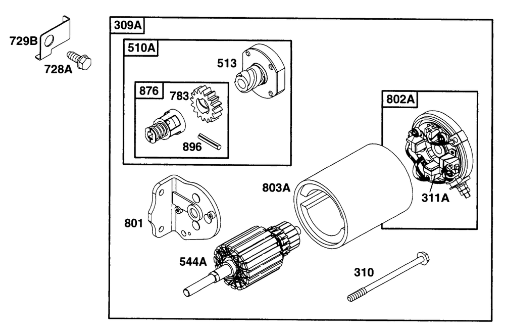 Electric Starter 1 Diagram and Parts List for 282707-0118-XX  Briggs and Stratton Engine